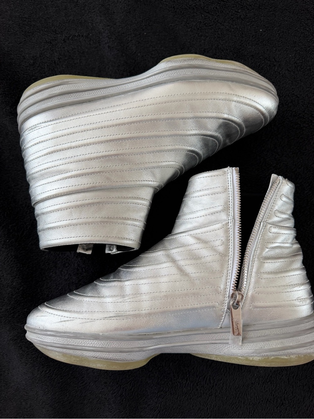 Valextra Metallic Silver Ribbed Zip Ankle Boots